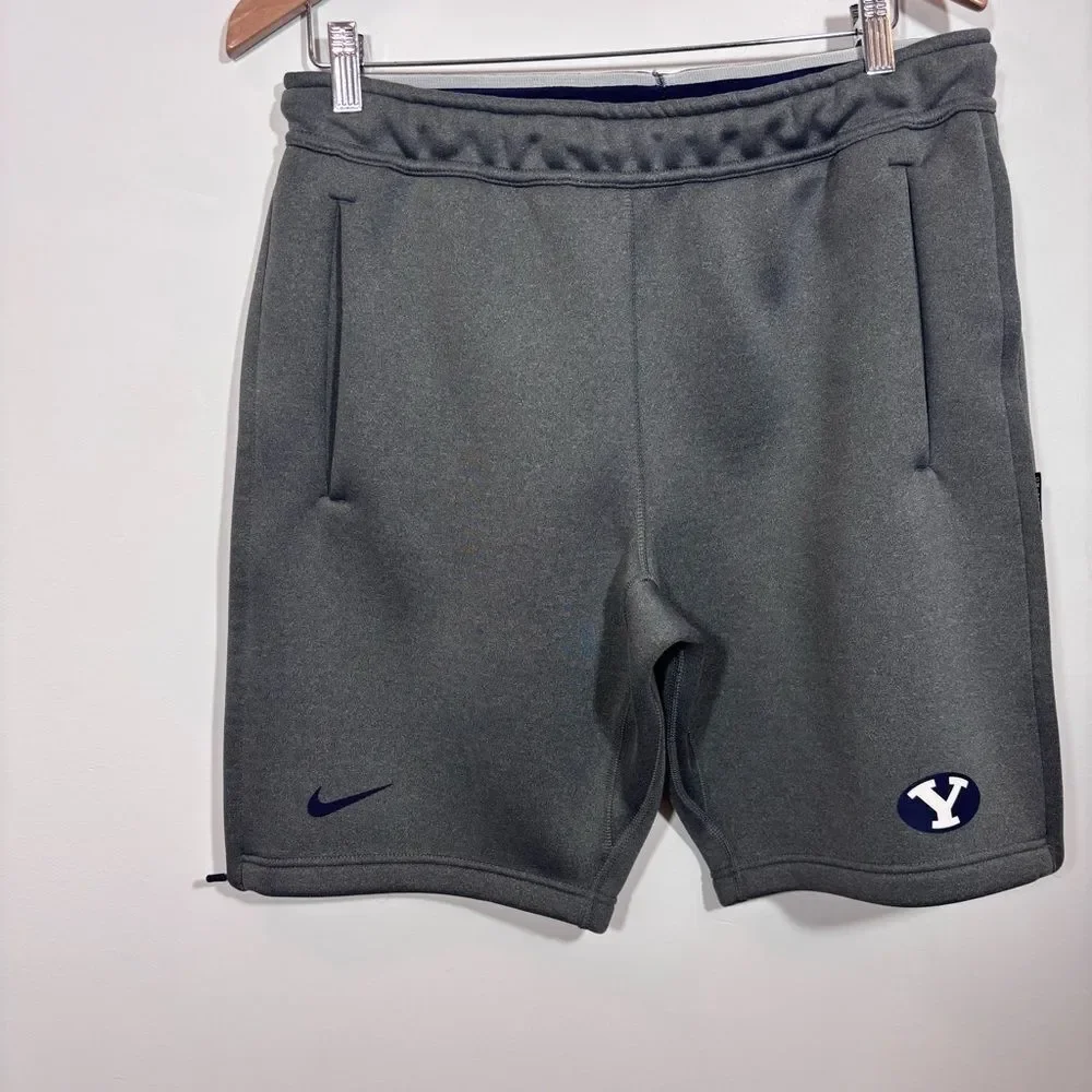 Nike Men's Grey Athletic Elastic Waist BYU Shorts Medium Brigham Young On Field